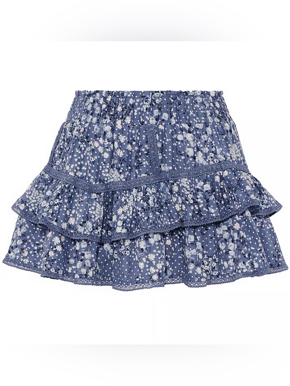 PINK Victoria's Secret Blue Frill Seeker Ruffle Floral Tiered Ruffle Skort
